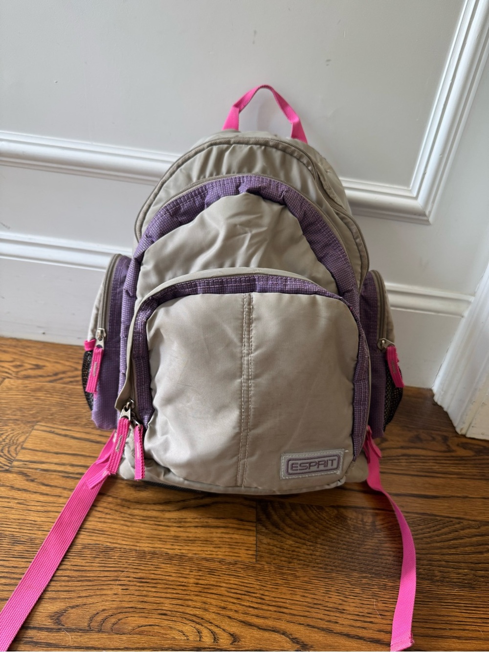 Esprit Kids Beige Backpack with Purple and Pink Accents Vintage Y2K